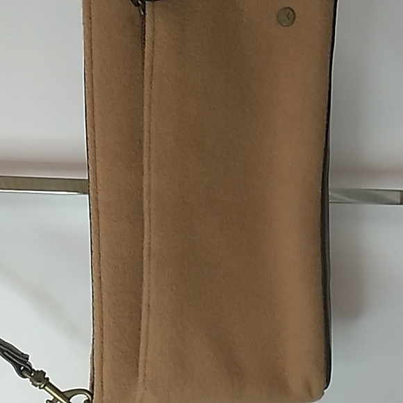 Wool & cashmere Mercedes Benz purse by Anne Bowen in Tan & dark brown leather. - Picture 2 of 13